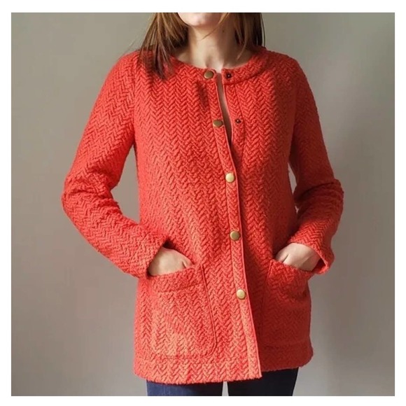 Tabitha Blood Orange‎ Herringbone Wool Knit Jacket XS Anthropologie - Picture 1 of 9